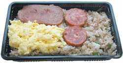 Bento, Breakfast Fried Rice, Portuguese Sausage, Egg & Spam
