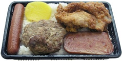 Bento, Hamburger Steak, Chicken, Spam& Hotdog